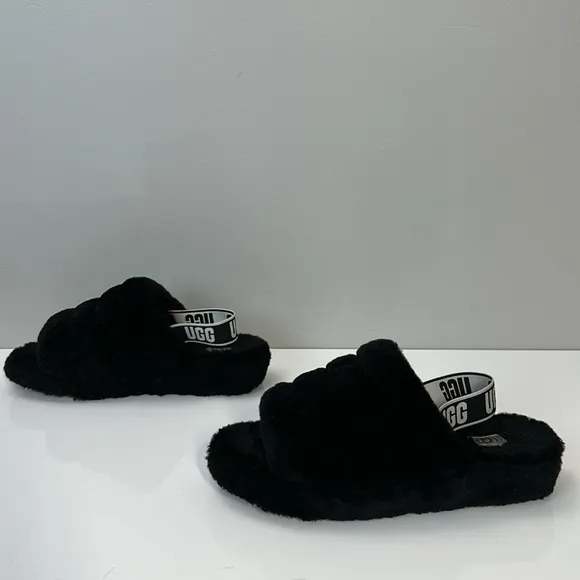UGG Fluff Yeah Slide Black Slippers Size 11