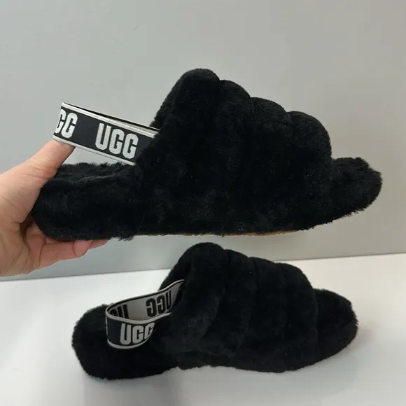 UGG Fluff Yeah Slide Black Slippers Size 11