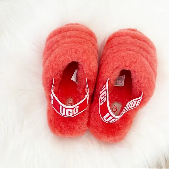 UGG FLUFF YEAH SLIDE SHEEPSKIN SLIPPERS HIBISCUS PINK NEW