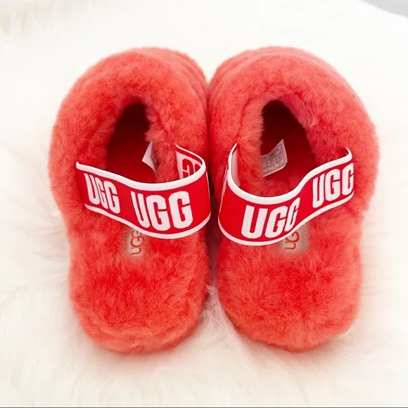UGG FLUFF YEAH SLIDE SHEEPSKIN SLIPPERS HIBISCUS PINK NEW
