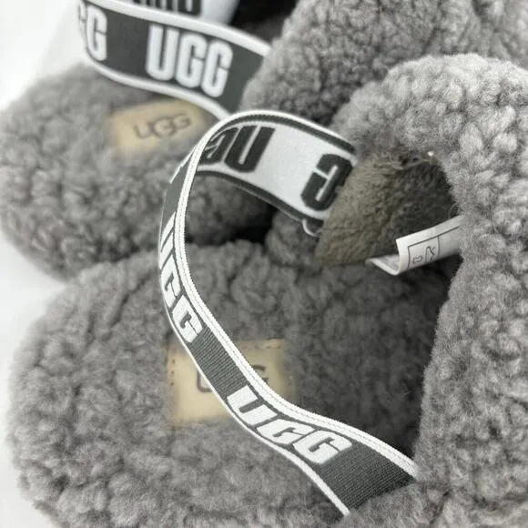 UGG Fluff Yeah Slide Slippers Kids Size 3 Charcoal Gray Sheepskin Rubber Sole
