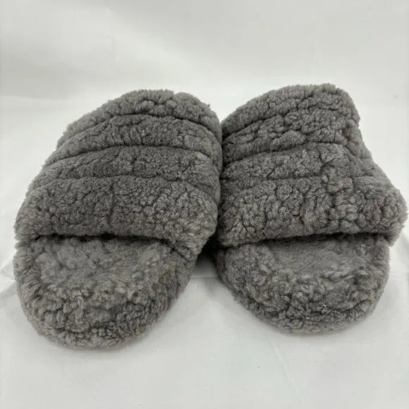 UGG Fluff Yeah Slide Slippers Kids Size 3 Charcoal Gray Sheepskin Rubber Sole