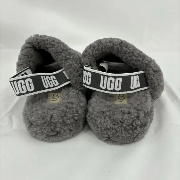 UGG Fluff Yeah Slide Slippers Kids Size 3 Charcoal Gray Sheepskin Rubber Sole