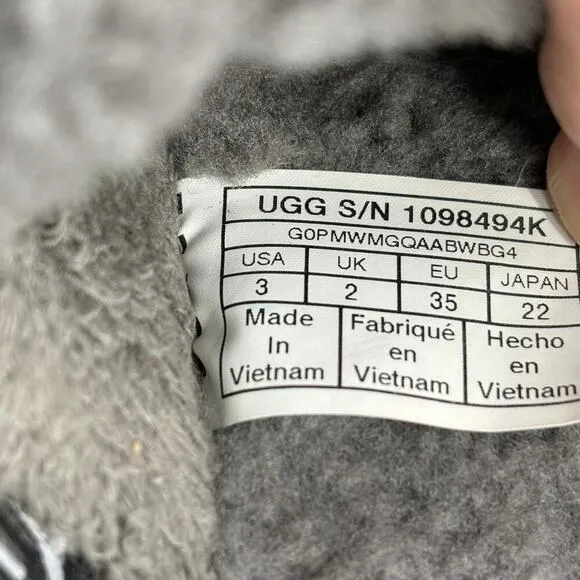 UGG Fluff Yeah Slide Slippers Kids Size 3 Charcoal Gray Sheepskin Rubber Sole