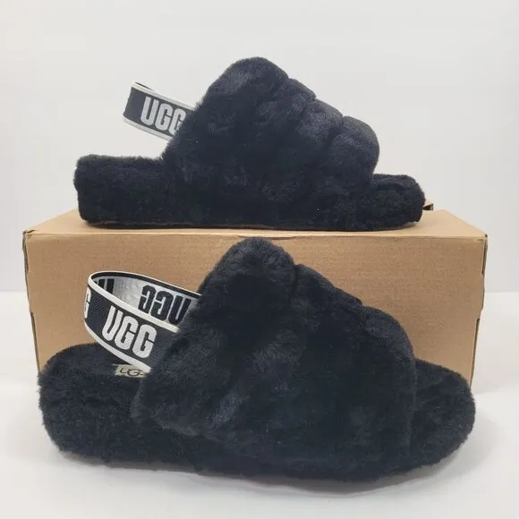 Ugg Fluff Yeah Slide Women's Black Slippers Sandals 1095119 US Size 8 NWB