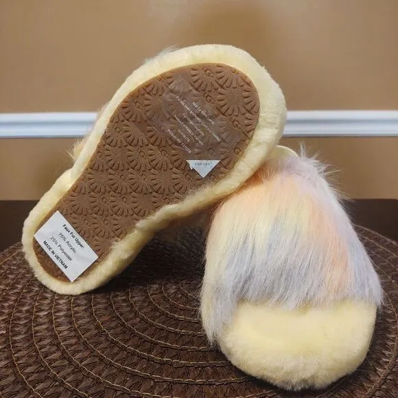 UGG Fluff Yeah Slide Slippers Lemonade Tie Dye Youth Kids Size 13 NEW