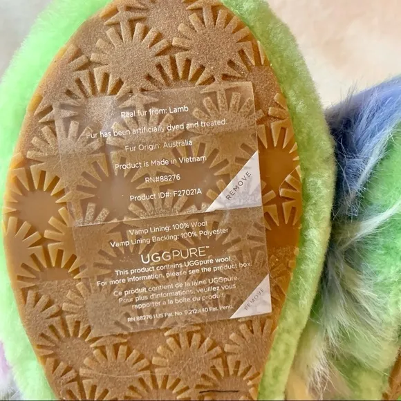 Ugg fluff yeah tie dye fur slides platform slippers size 6 green
