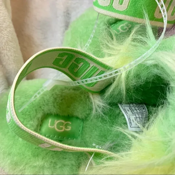 Ugg fluff yeah tie dye fur slides platform slippers size 6 green