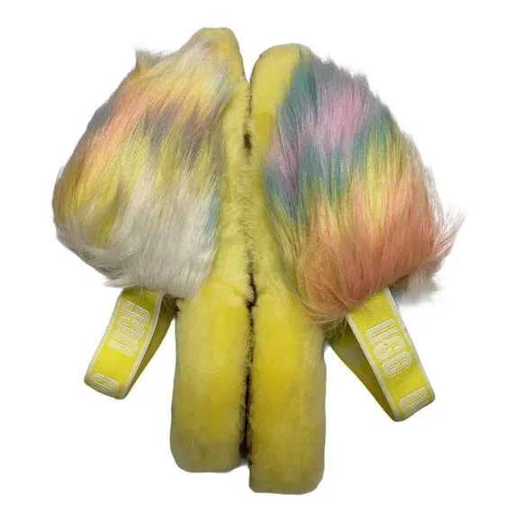UGG FLUFF YEAH TIE DYE SLIDE KIDS GIRLS SIZE 4 LEMONADE SLIPPERS 1120033K