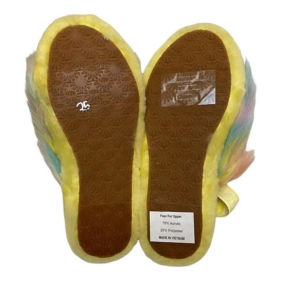 UGG FLUFF YEAH TIE DYE SLIDE KIDS GIRLS SIZE 4 LEMONADE SLIPPERS 1120033K