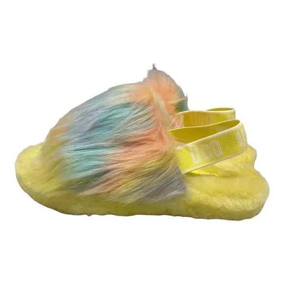 UGG FLUFF YEAH TIE DYE SLIDE KIDS GIRLS SIZE 4 LEMONADE SLIPPERS 1120033K