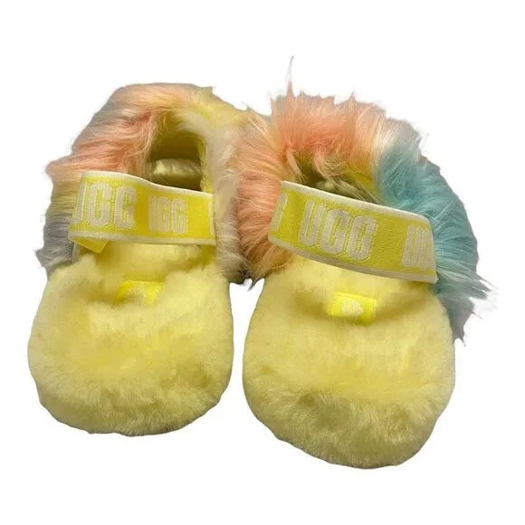 UGG FLUFF YEAH TIE DYE SLIDE KIDS GIRLS SIZE 4 LEMONADE SLIPPERS 1120033K