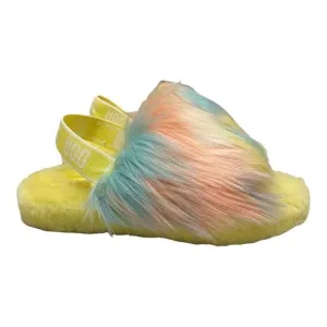 UGG FLUFF YEAH TIE DYE SLIDE KIDS GIRLS SIZE 4 LEMONADE SLIPPERS 1120033K
