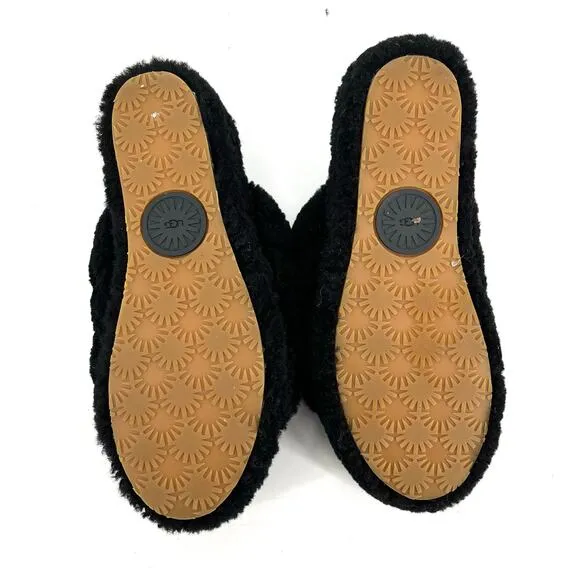 UGG Fluff Yeah Women's Slide Slippers Black Sheepskin Slingback Platform Sz 9