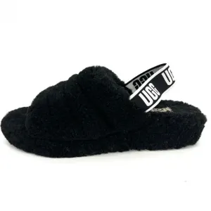 UGG Fluff Yeah Women's Slide Slippers Black Sheepskin Slingback Platform Sz 9