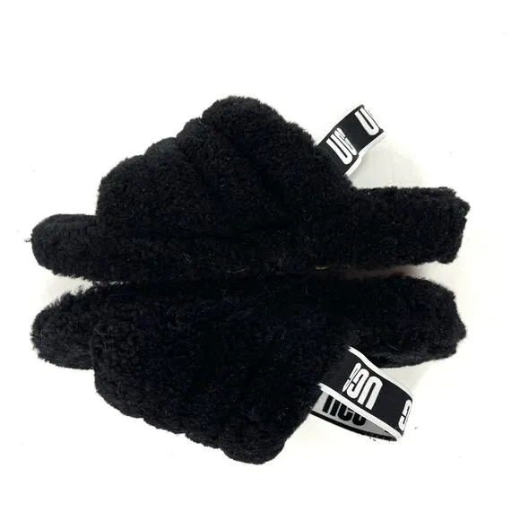 UGG Fluff Yeah Women's Slide Slippers Black Sheepskin Slingback Platform Sz 9