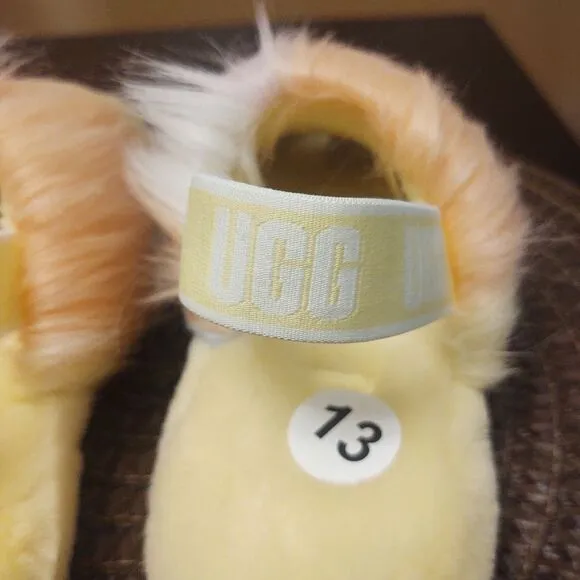 UGG Fluff Yeah Slide Slippers Lemonade Tie Dye Youth Kids Size 13 NEW