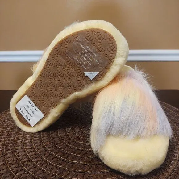 UGG Fluff Yeah Slide Slippers Lemonade Tie Dye Youth Kids Size 13 NEW