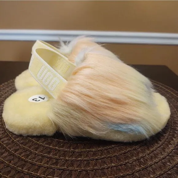UGG Fluff Yeah Slide Slippers Lemonade Tie Dye Youth Kids Size 13 NEW