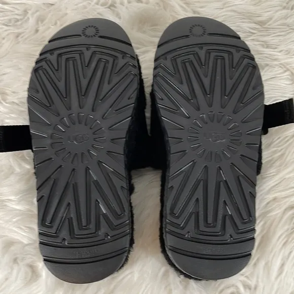 UGG FLUFFITA SHEARLING PLATFORM SLIDE SANDAL SLIPPER BLACK SIZE 7 NEW