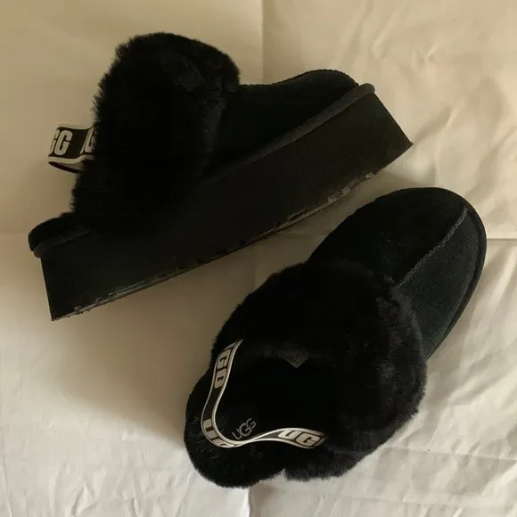 UGG funkette black slingback platform slippers