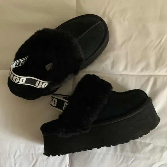 UGG funkette black slingback platform slippers