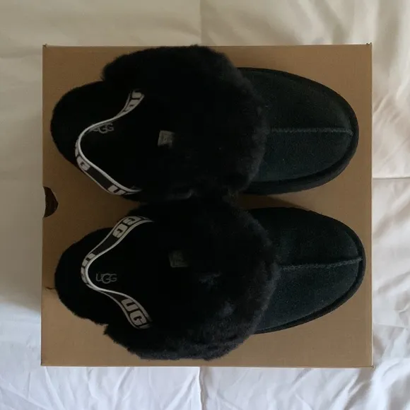 UGG funkette black slingback platform slippers