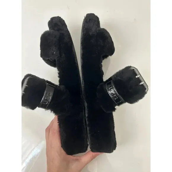 UGG Fuzz Yeah Black Slipper Sheepskin 11