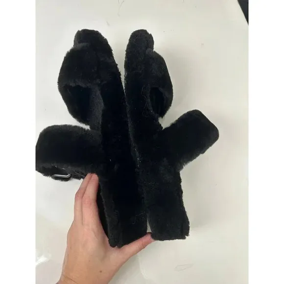 UGG Fuzz Yeah Black Slipper Sheepskin 11