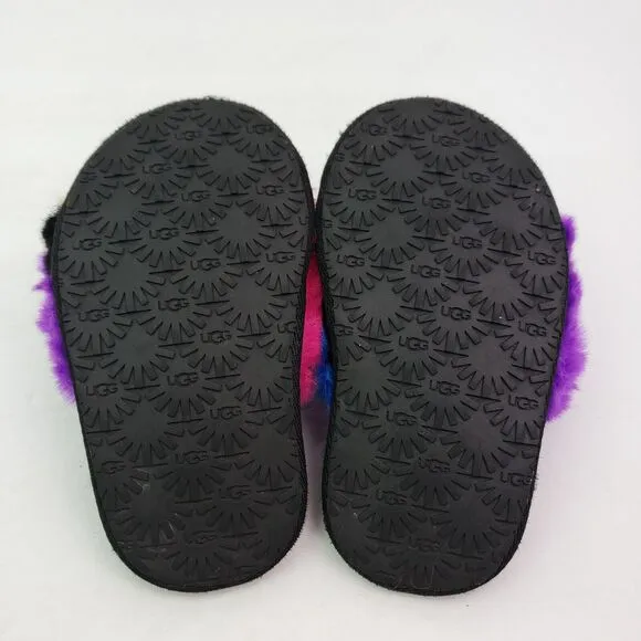 Ugg Girls Size 7C Multicolor Fluff Yeah Party Sports Slide Slippers Shoes