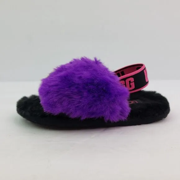 Ugg Girls Size 7C Multicolor Fluff Yeah Party Sports Slide Slippers Shoes