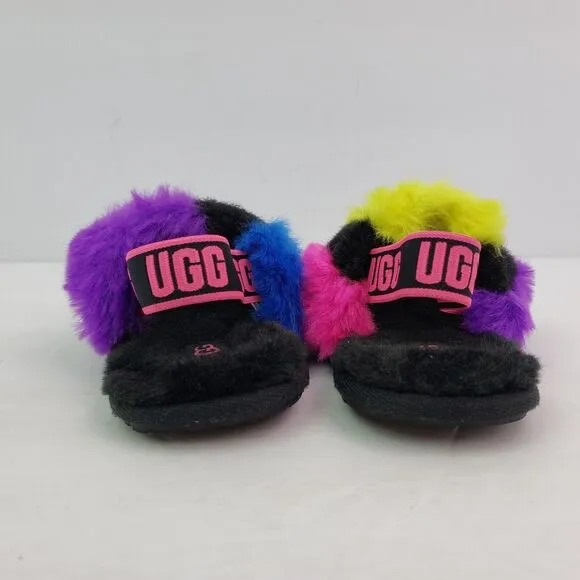 Ugg Girls Size 7C Multicolor Fluff Yeah Party Sports Slide Slippers Shoes