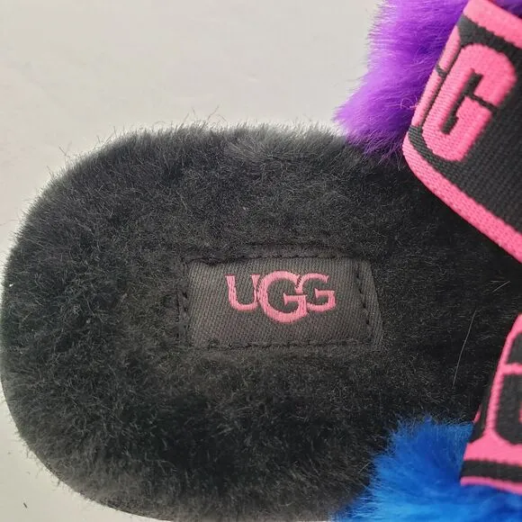 Ugg Girls Size 7C Multicolor Fluff Yeah Party Sports Slide Slippers Shoes
