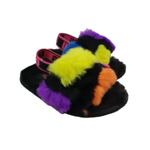 Ugg Girls Size 7C Multicolor Fluff Yeah Party Sports Slide Slippers Shoes