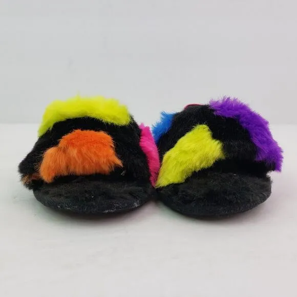 Ugg Girls Size 7C Multicolor Fluff Yeah Party Sports Slide Slippers Shoes
