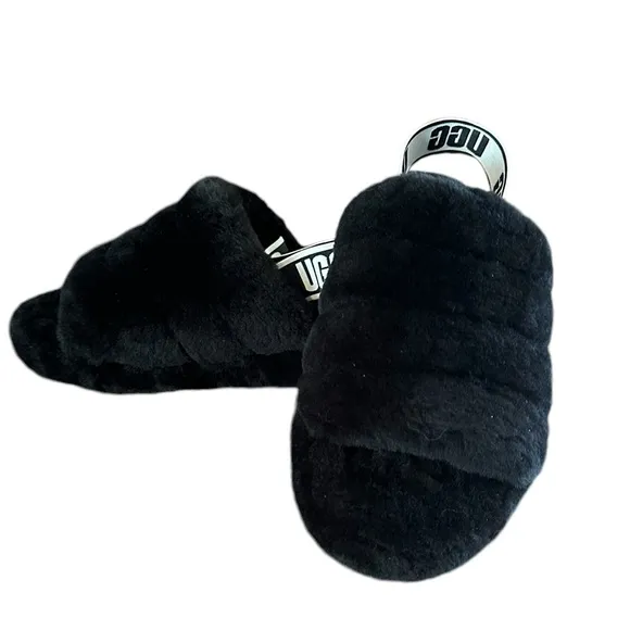 UGG House shoes Slippers Sandal Womens Fluff Yeah Slide Black - size 8