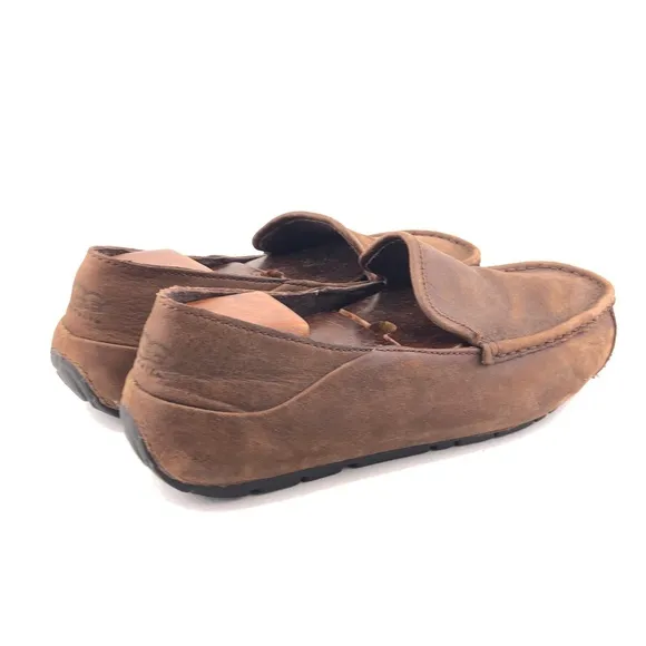 UGG Hunley Brown Leather Slip on Moccasin Shoes 10