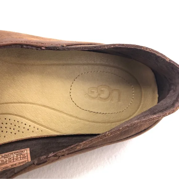 UGG Hunley Brown Leather Slip on Moccasin Shoes 10