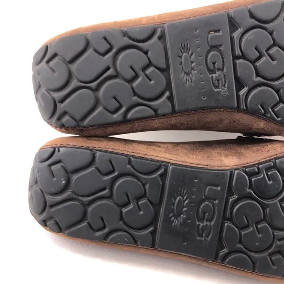 UGG Hunley Brown Leather Slip on Moccasin Shoes 10