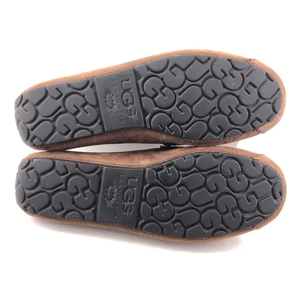 UGG Hunley Brown Leather Slip on Moccasin Shoes 10