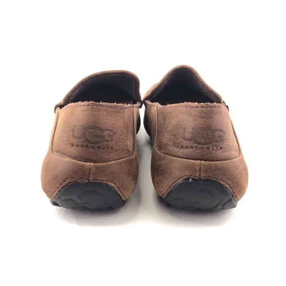 UGG Hunley Brown Leather Slip on Moccasin Shoes 10