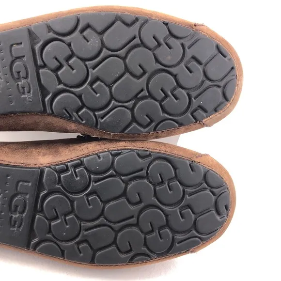 UGG Hunley Brown Leather Slip on Moccasin Shoes 10