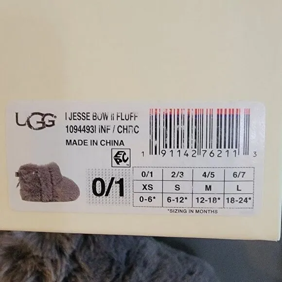 UGG Kid's Gray Jesse Bow II Fluff Bootie Size XS (0-6)