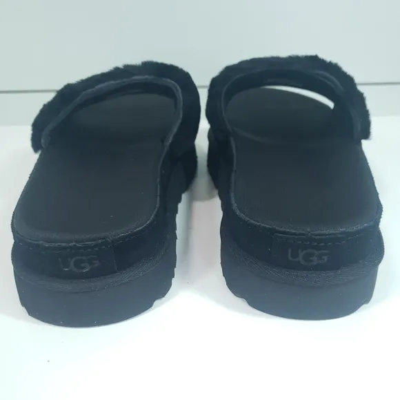 UGG Laton Fur Suede Slide Sandal Black Logo Comfy slippers size Women's 8