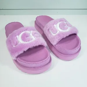 UGG Laton Fur Suede Slide Sandal Wildflower pink LOGO slippers size Women's 8
