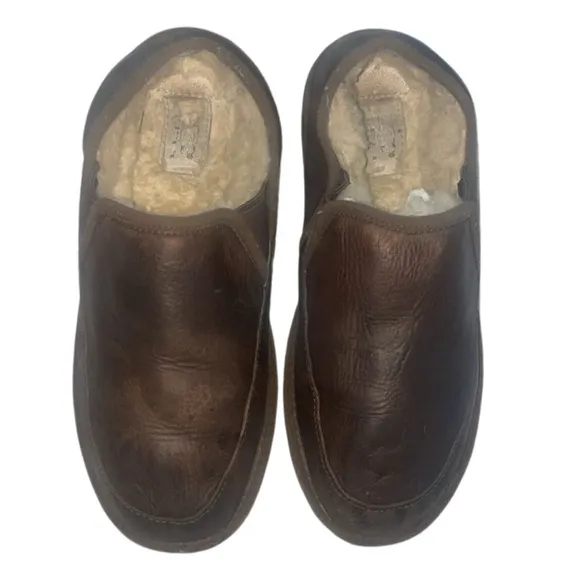 UGG leather men’s fur lined shoes/ slippers