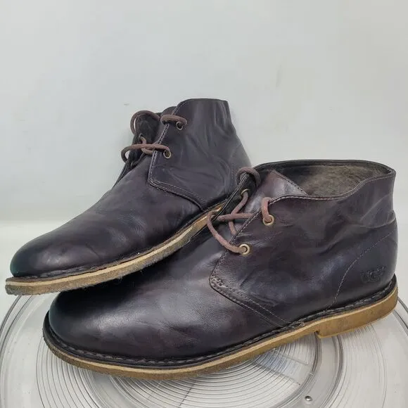 UGG Leighton Brown Waxed Crinkled Leather Chukka Boots Waterproof Mens Sz 12 99%