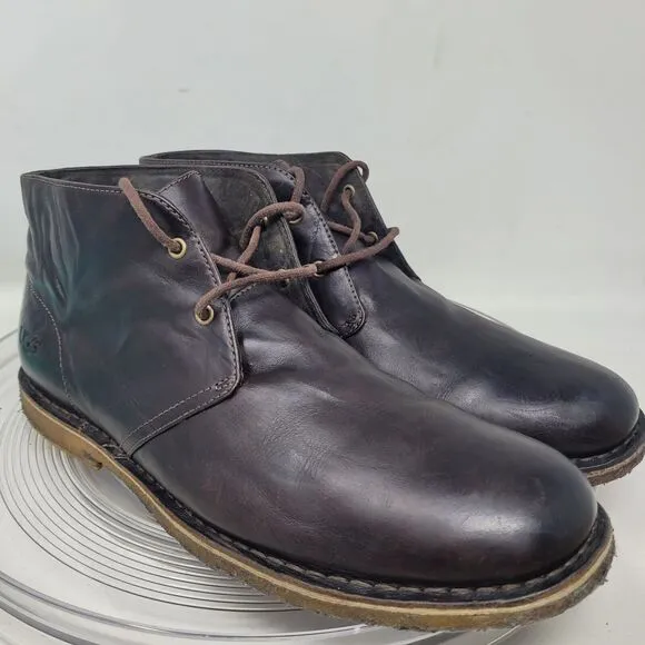 UGG Leighton Brown Waxed Crinkled Leather Chukka Boots Waterproof Mens Sz 12 99%