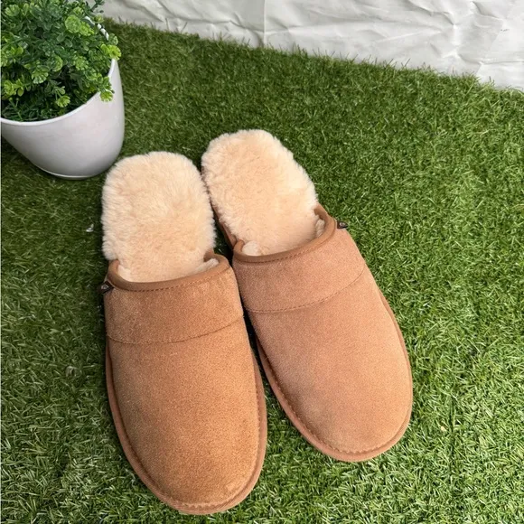 UGG Leisure Slide Slipper (Men) Tan (chestnut) Suede Shearling Slippers size 9