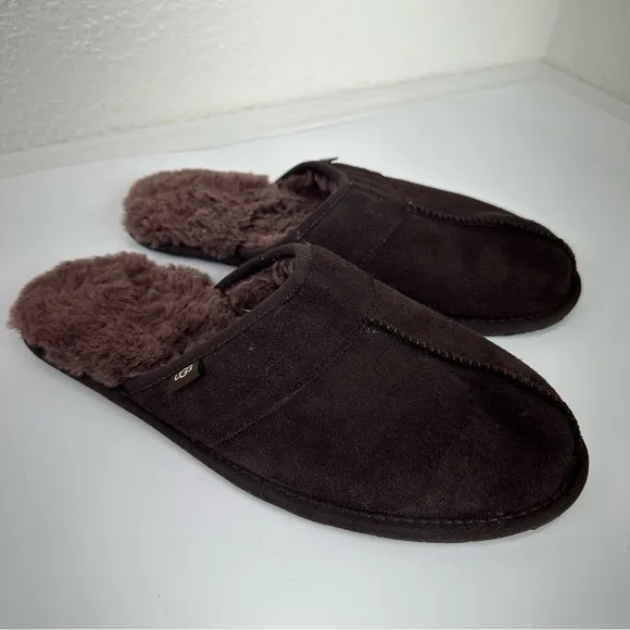UGG Leisure Suede UGG Wool Lamb Fur Lined Slides Slippers Men's Size 10 Brown